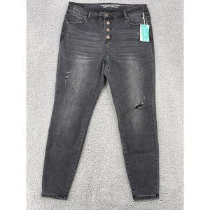 NEW Grace & Lace Womens 16 Jeans Stretch RePurpose Skinny High Rise Black Button